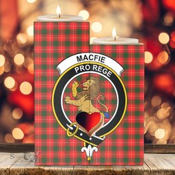 ScotsTee Shop Scottish MacFie Clan Crest Tartan Wooden Candle Holder