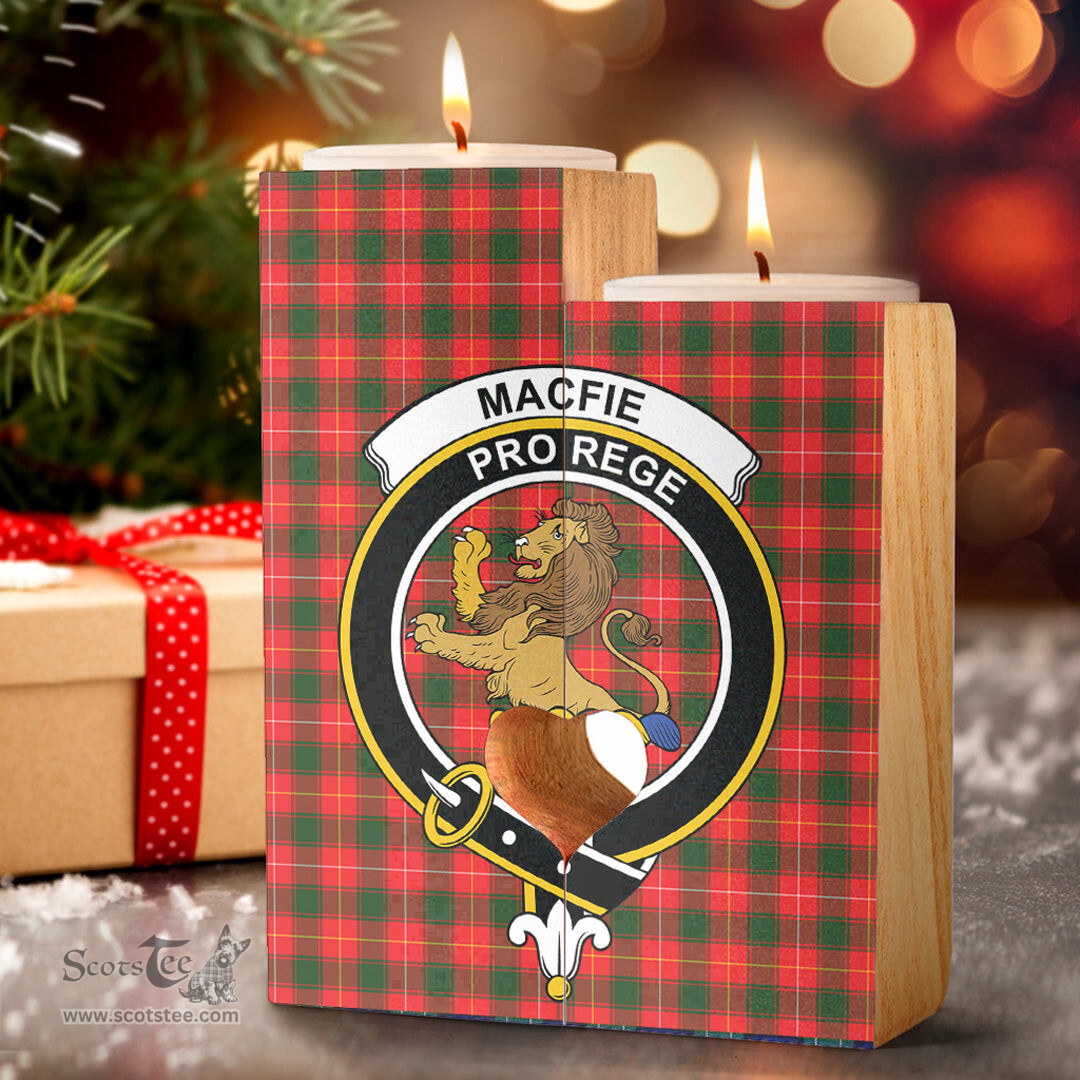 ScotsTee Shop Scottish MacFie Clan Crest Tartan Wooden Candle Holder
