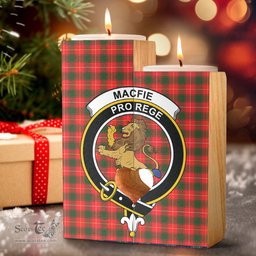 ScotsTee Shop Scottish MacFie Clan Crest Tartan Wooden Candle Holder