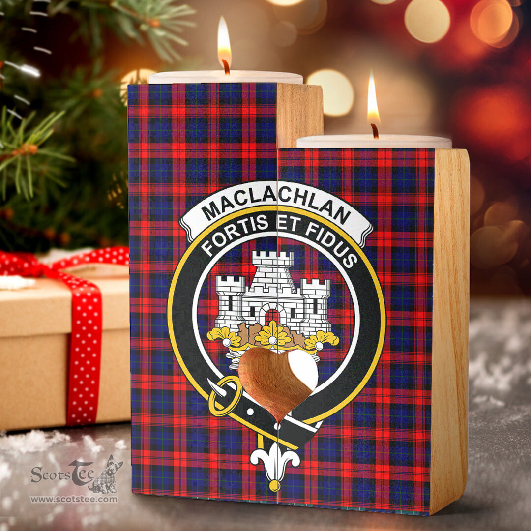 ScotsTee Shop Scottish MacLachlan Modern Clan Crest Tartan Wooden Candle Holder