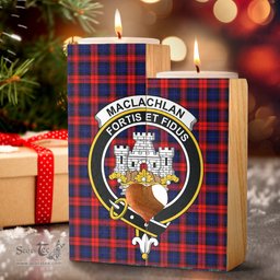 ScotsTee Shop Scottish MacLachlan Modern Clan Crest Tartan Wooden Candle Holder
