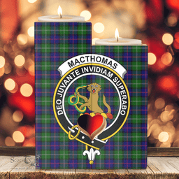 ScotsTee Shop Scottish MacThomas Modern Clan Crest Tartan Wooden Candle Holder