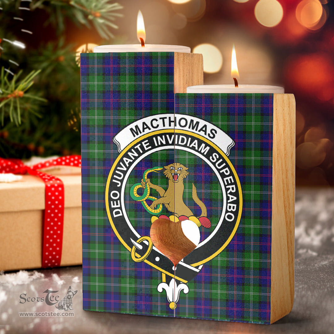 ScotsTee Shop Scottish MacThomas Modern Clan Crest Tartan Wooden Candle Holder