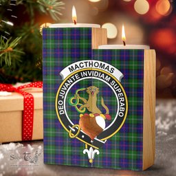 ScotsTee Shop Scottish MacThomas Modern Clan Crest Tartan Wooden Candle Holder