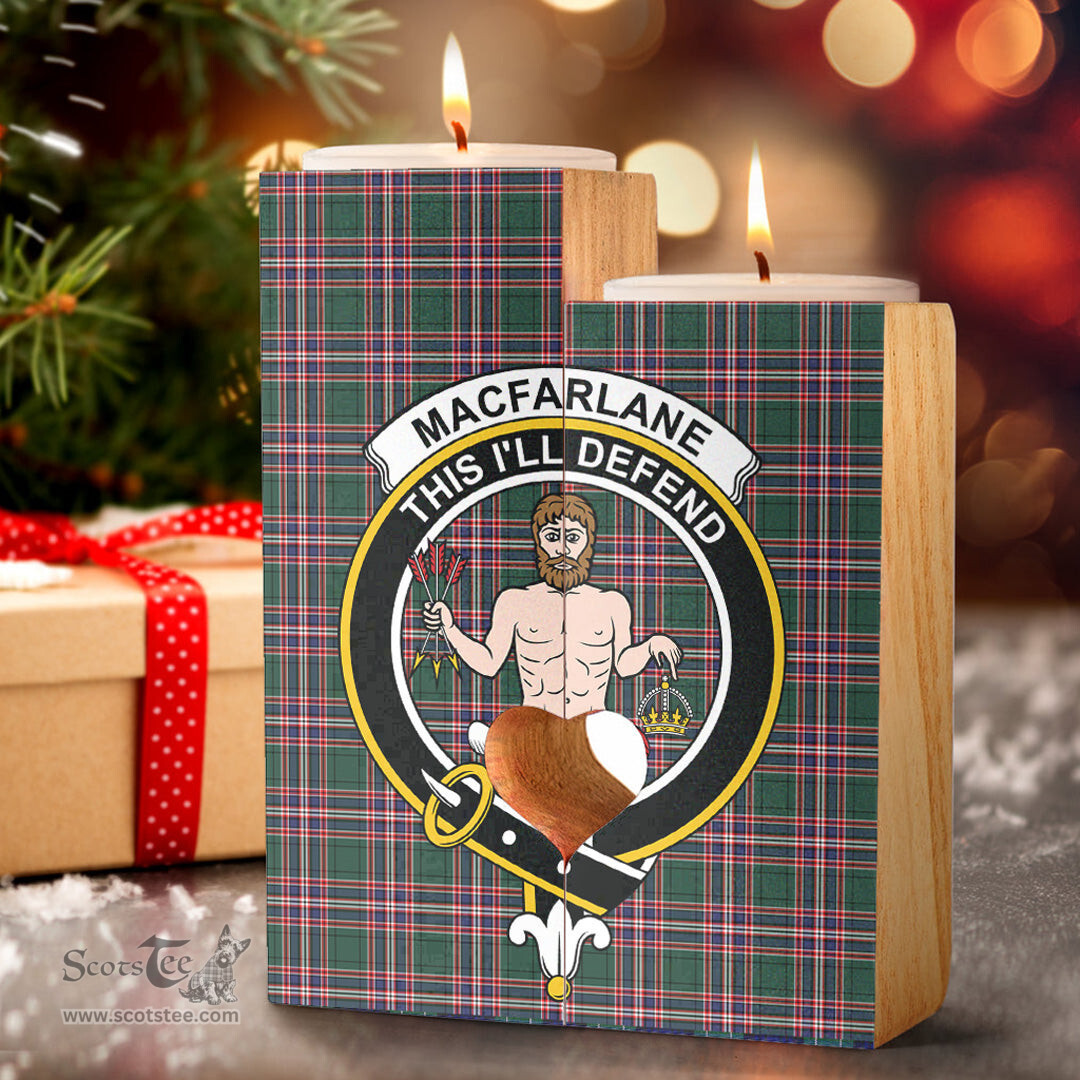 ScotsTee Shop Scottish MacFarlane Hunting Modern Clan Crest Tartan Wooden Candle Holder