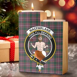 ScotsTee Shop Scottish MacFarlane Hunting Modern Clan Crest Tartan Wooden Candle Holder