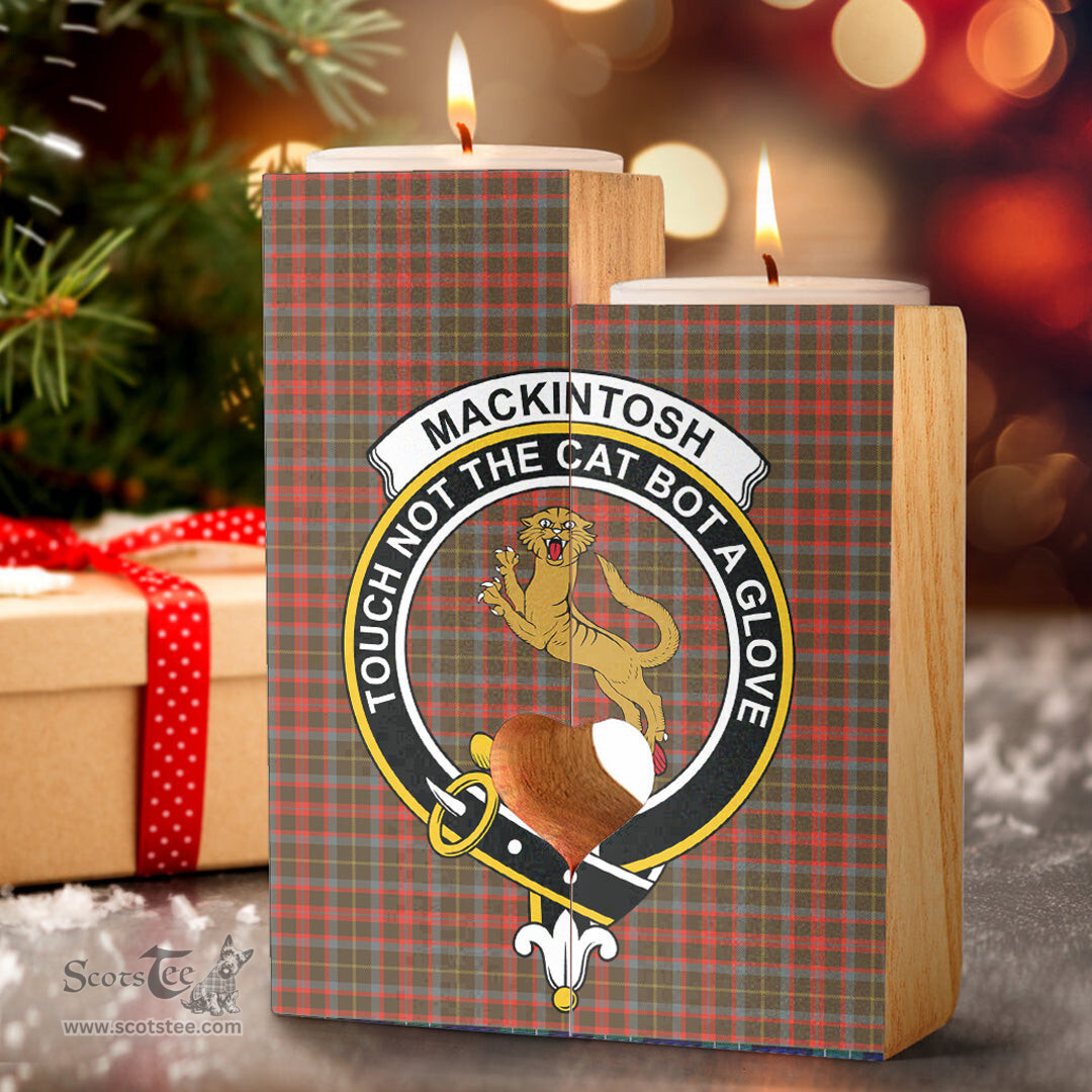 ScotsTee Shop Scottish MacKintosh Hunting Weathered Clan Crest Tartan Wooden Candle Holder