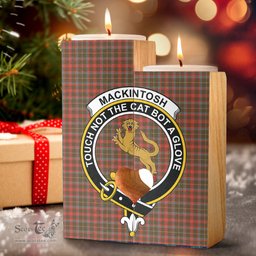 ScotsTee Shop Scottish MacKintosh Hunting Weathered Clan Crest Tartan Wooden Candle Holder