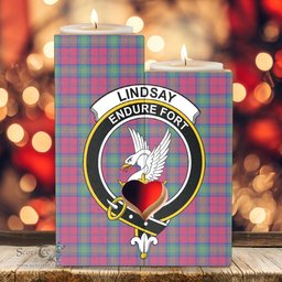 ScotsTee Shop Scottish Lindsay Ancient Clan Crest Tartan Wooden Candle Holder