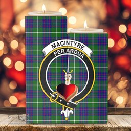 ScotsTee Shop Scottish MacIntyre Hunting Modern Clan Crest Tartan Wooden Candle Holder