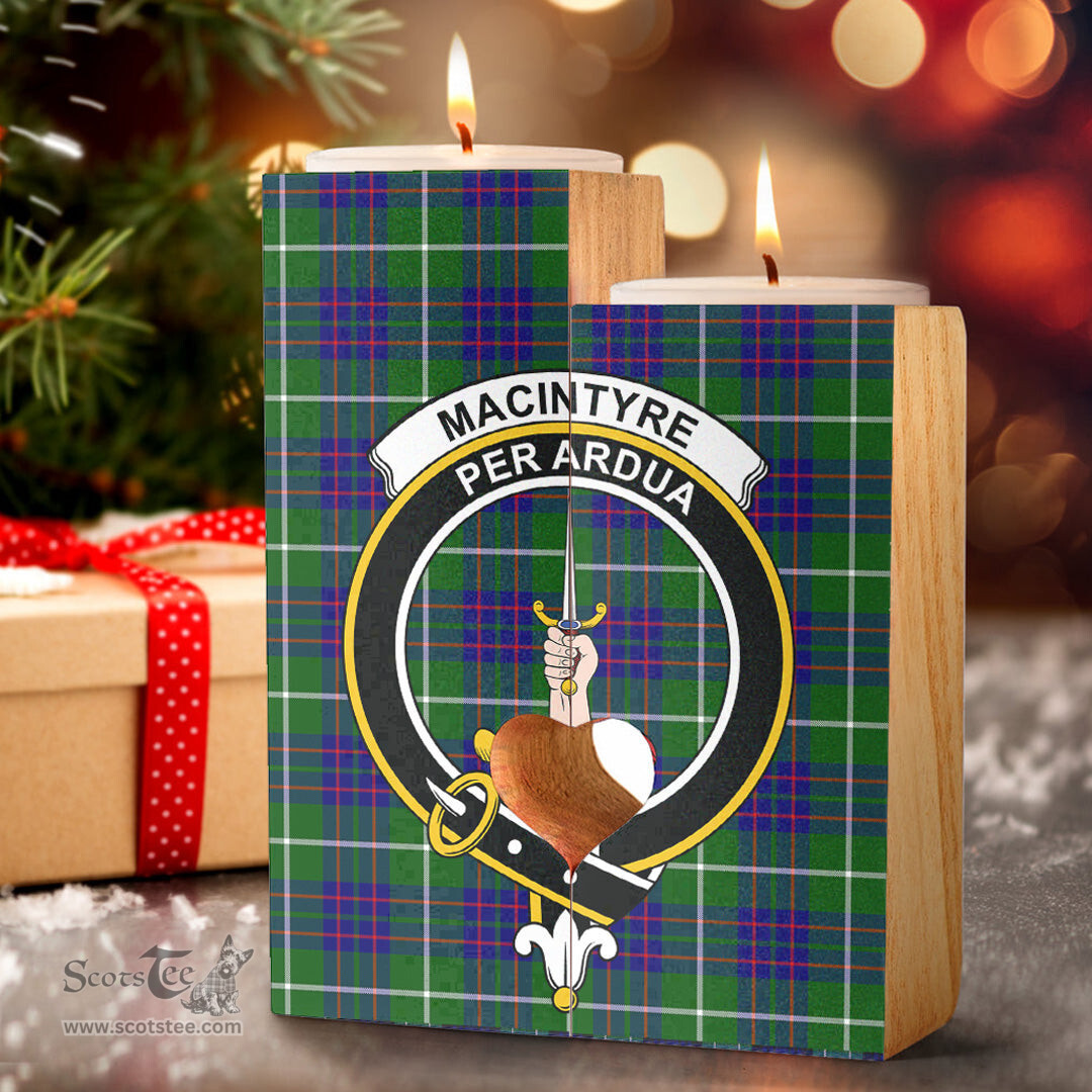 ScotsTee Shop Scottish MacIntyre Hunting Modern Clan Crest Tartan Wooden Candle Holder