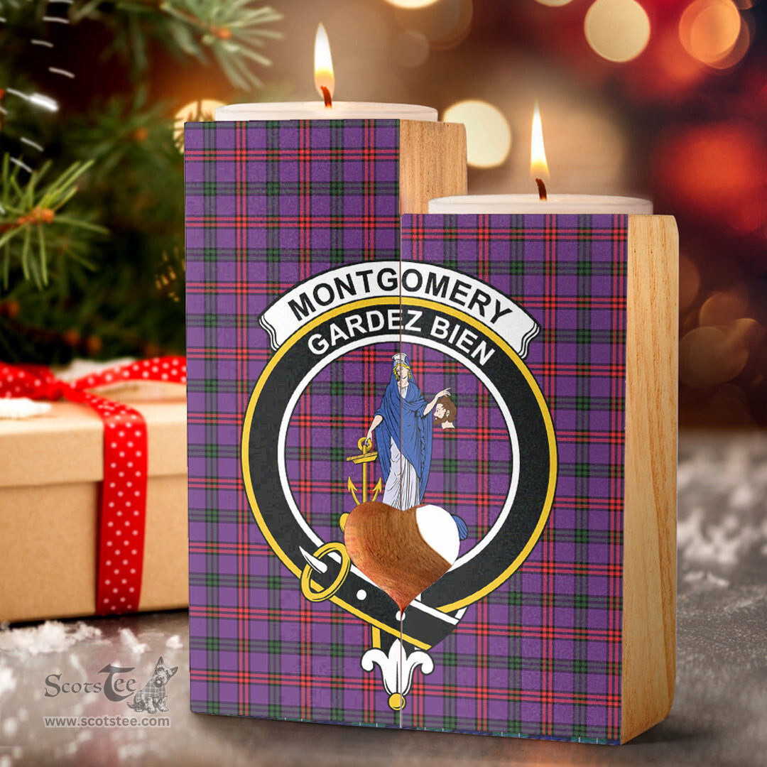 ScotsTee Shop Scottish Montgomery Modern Clan Crest Tartan Wooden Candle Holder