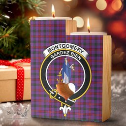 ScotsTee Shop Scottish Montgomery Modern Clan Crest Tartan Wooden Candle Holder