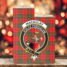 ScotsTee Shop Scottish MacAulay Modern Clan Crest Tartan Wooden Candle Holder
