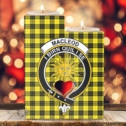 ScotsTee Shop Scottish MacLeod of Lewis Modern Clan Crest Tartan Wooden Candle Holder