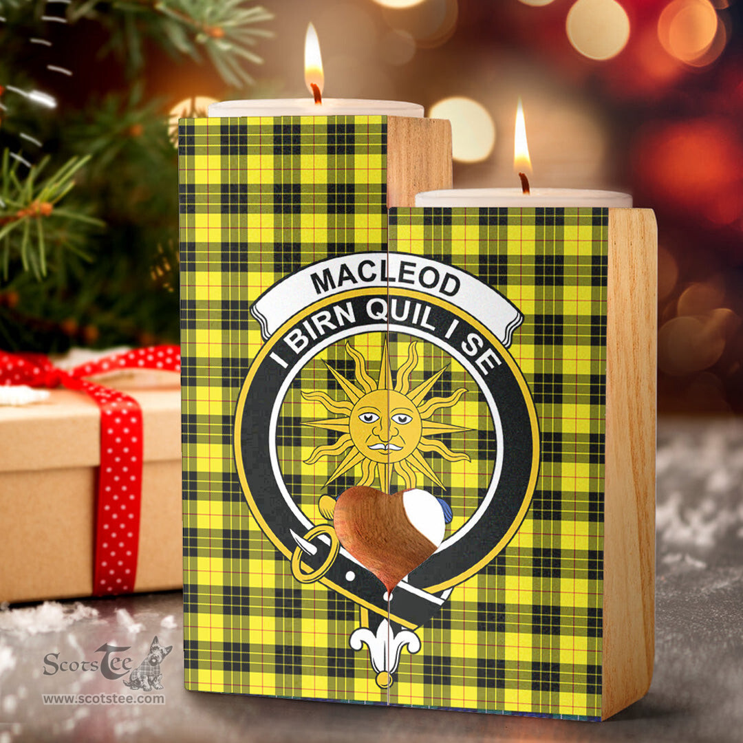 ScotsTee Shop Scottish MacLeod of Lewis Modern Clan Crest Tartan Wooden Candle Holder