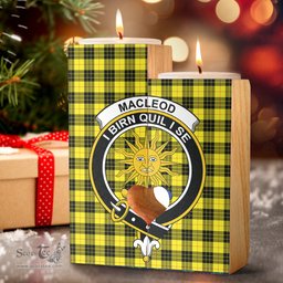 ScotsTee Shop Scottish MacLeod of Lewis Modern Clan Crest Tartan Wooden Candle Holder