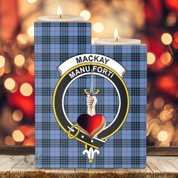 ScotsTee Shop Scottish MacKay Blue Clan Crest Tartan Wooden Candle Holder