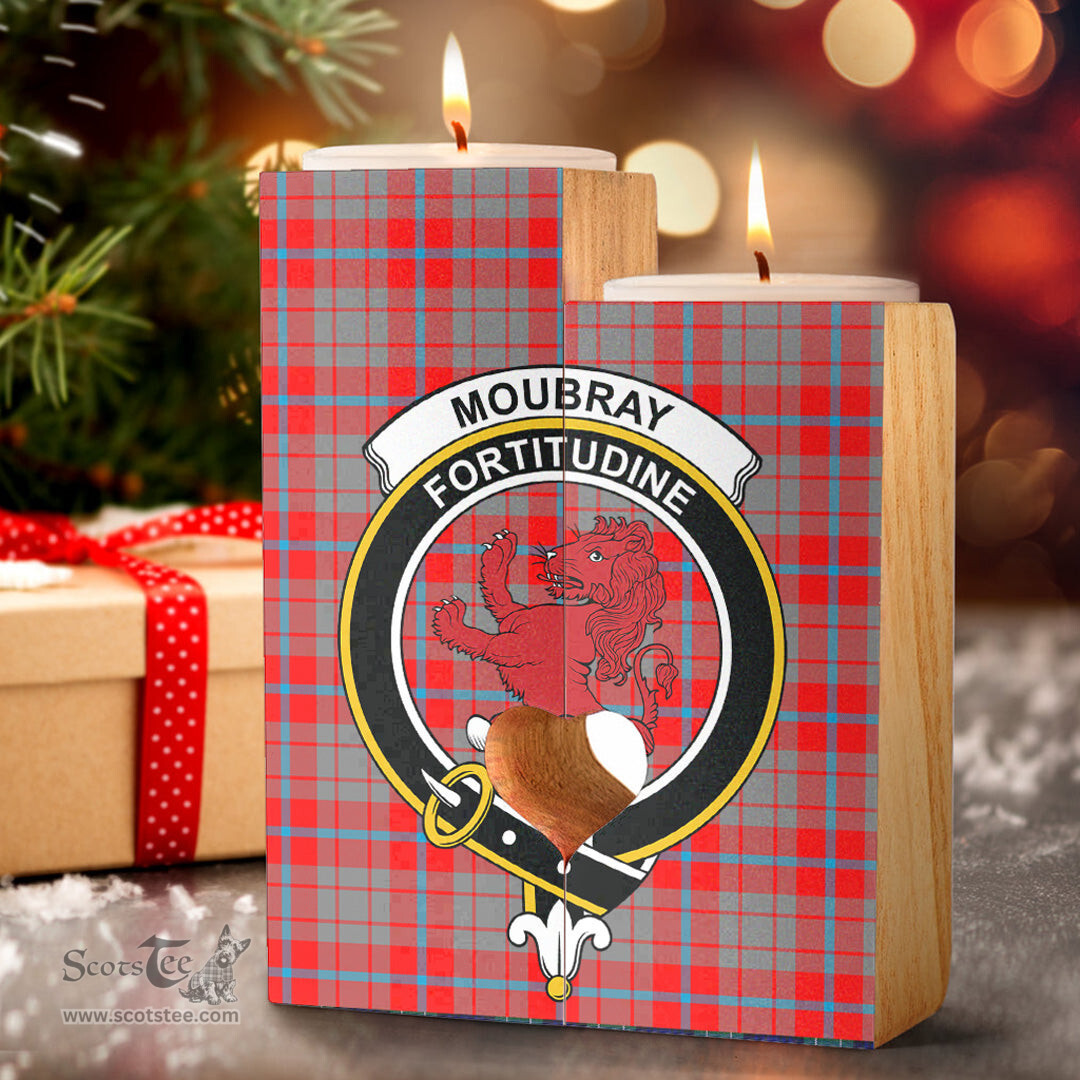 ScotsTee Shop Scottish Moubray Clan Crest Tartan Wooden Candle Holder