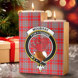 ScotsTee Shop Scottish Moubray Clan Crest Tartan Wooden Candle Holder