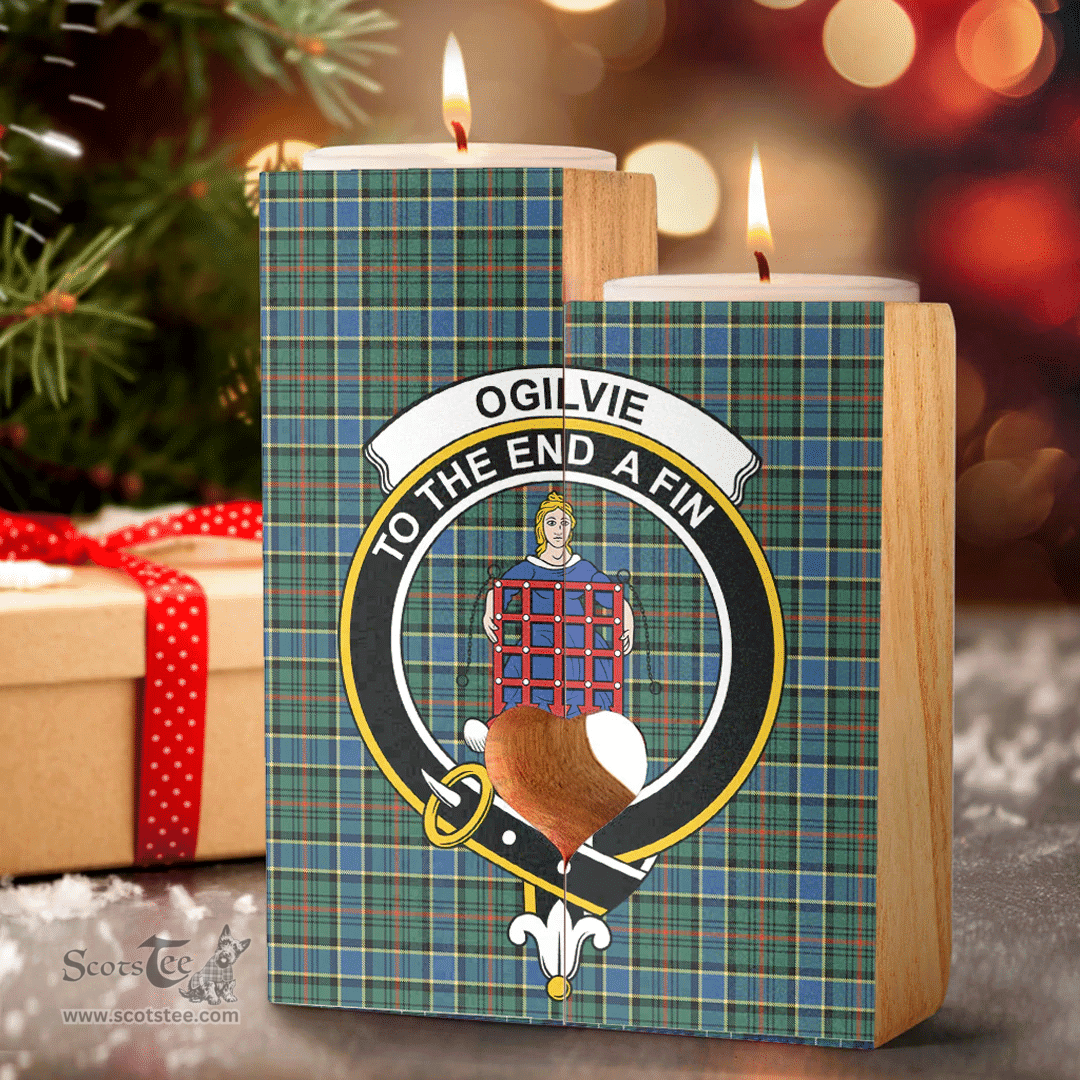 ScotsTee Shop Scottish Ogilvie Hunting Ancient Clan Crest Tartan Wooden Candle Holder