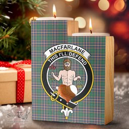 ScotsTee Shop Scottish MacFarlane Hunting Ancient Clan Crest Tartan Wooden Candle Holder