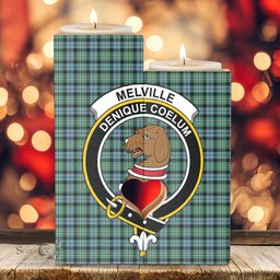ScotsTee Shop Scottish Melville Clan Crest Tartan Wooden Candle Holder
