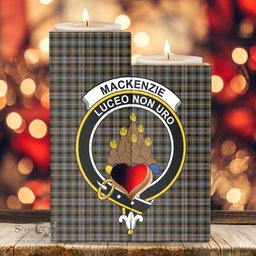 ScotsTee Shop Scottish MacKenzie Weathered Clan Crest Tartan Wooden Candle Holder