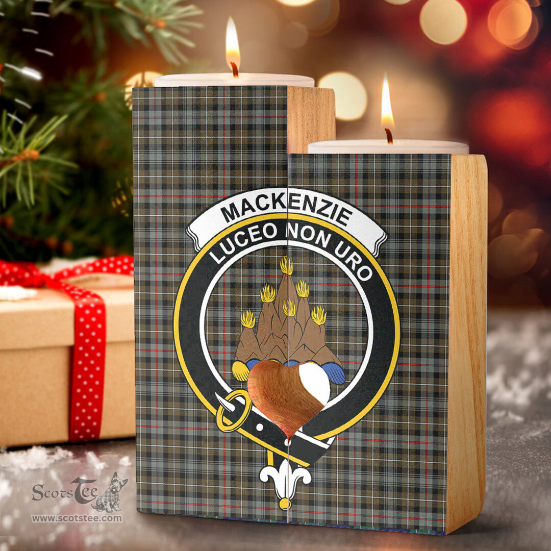 ScotsTee Shop Scottish MacKenzie Weathered Clan Crest Tartan Wooden Candle Holder
