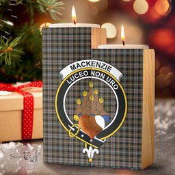 ScotsTee Shop Scottish MacKenzie Weathered Clan Crest Tartan Wooden Candle Holder