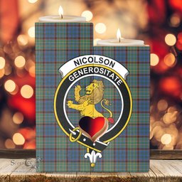 ScotsTee Shop Scottish Nicolson Hunting Ancient Clan Crest Tartan Wooden Candle Holder