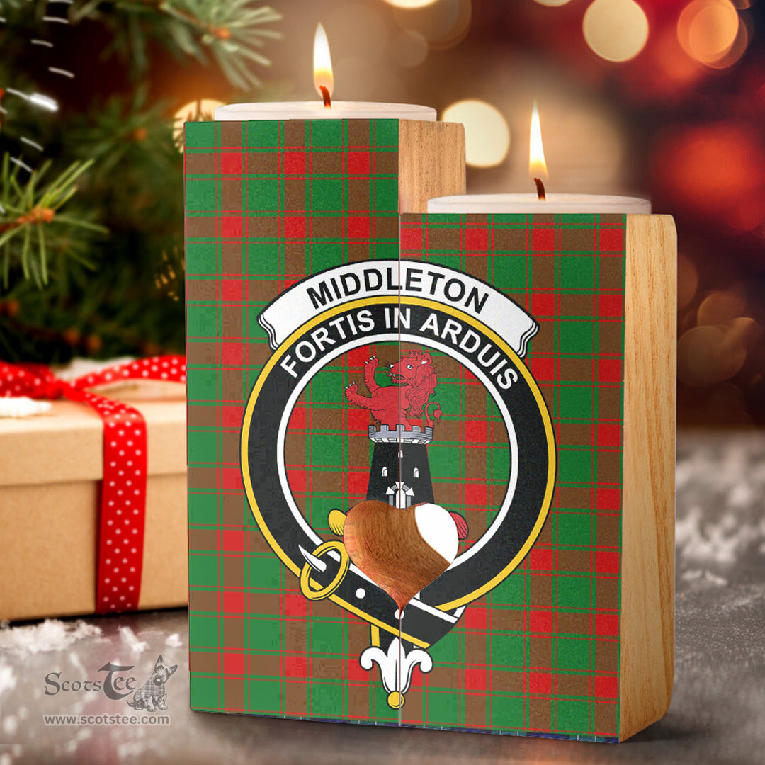 ScotsTee Shop Scottish Middleton Modern Clan Crest Tartan Wooden Candle Holder
