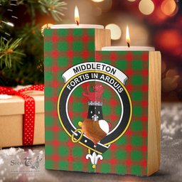 ScotsTee Shop Scottish Middleton Modern Clan Crest Tartan Wooden Candle Holder