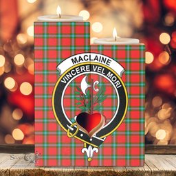 ScotsTee Shop Scottish MacLaine of Loch Buie Clan Crest Tartan Wooden Candle Holder