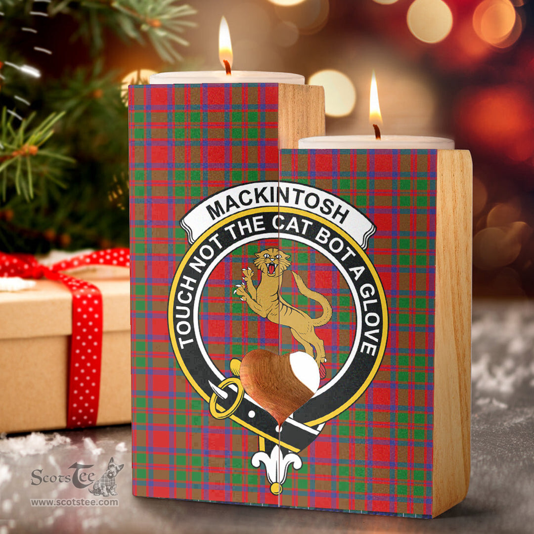 ScotsTee Shop Scottish MacKintosh Modern Clan Crest Tartan Wooden Candle Holder
