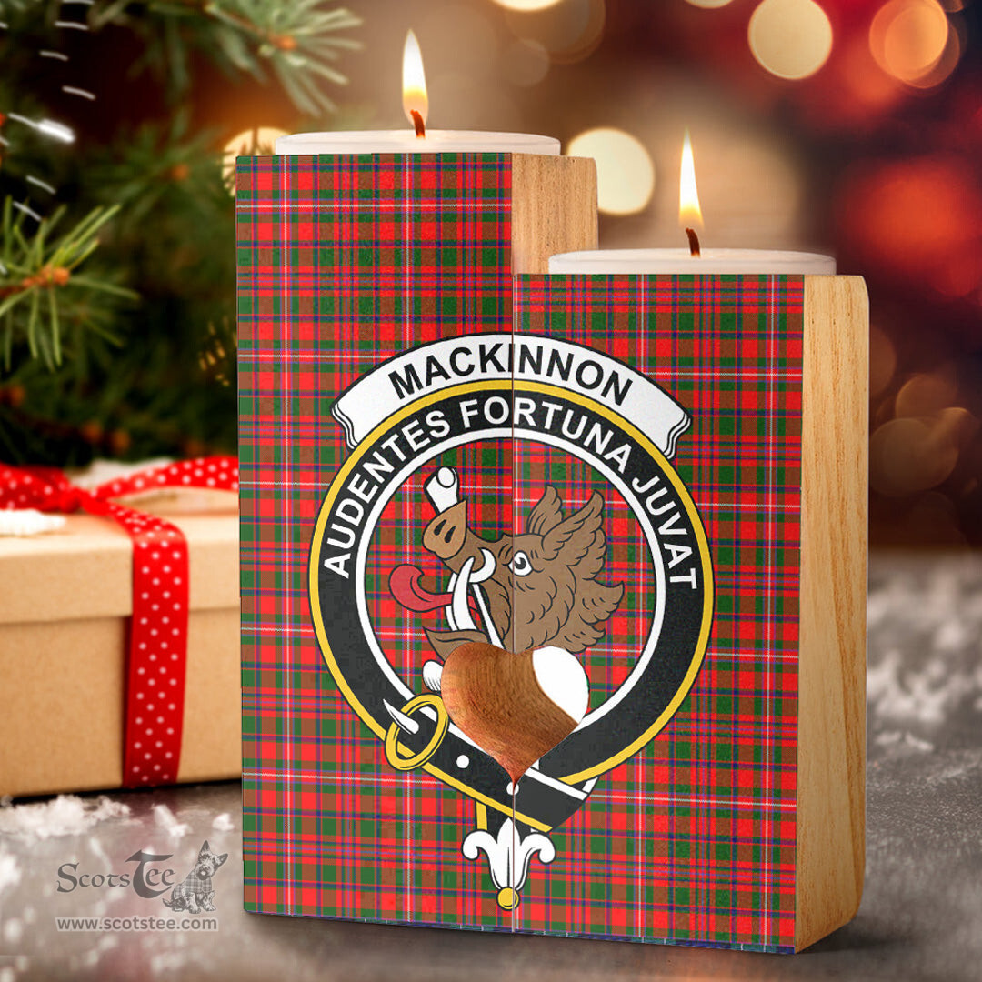 ScotsTee Shop Scottish MacKinnon Modern Clan Crest Tartan Wooden Candle Holder