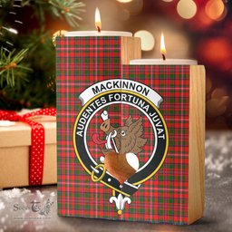 ScotsTee Shop Scottish MacKinnon Modern Clan Crest Tartan Wooden Candle Holder