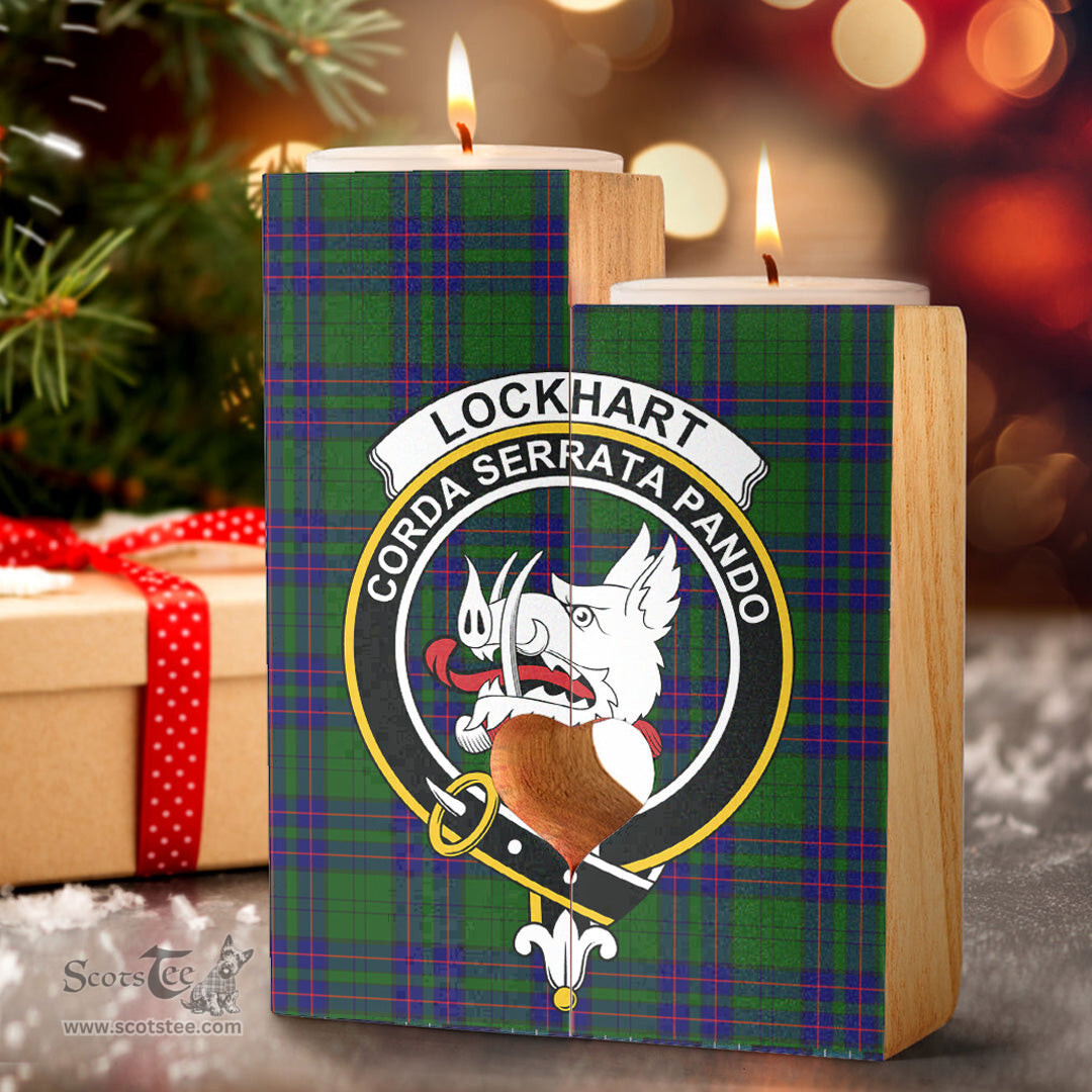 ScotsTee Shop Scottish Lockhart Modern Clan Crest Tartan Wooden Candle Holder