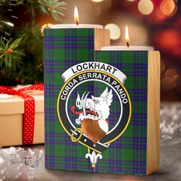 ScotsTee Shop Scottish Lockhart Modern Clan Crest Tartan Wooden Candle Holder