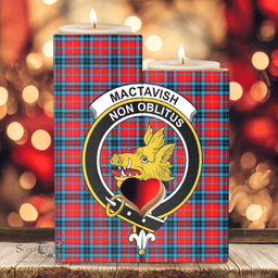 ScotsTee Shop Scottish MacTavish Modern Clan Crest Tartan Wooden Candle Holder