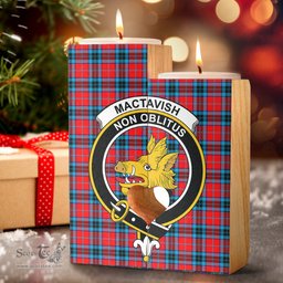 ScotsTee Shop Scottish MacTavish Modern Clan Crest Tartan Wooden Candle Holder