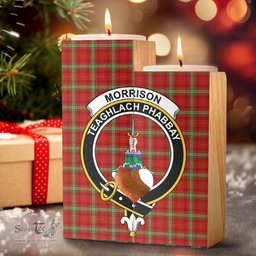 ScotsTee Shop Scottish Morrison Red Modern Clan Crest Tartan Wooden Candle Holder