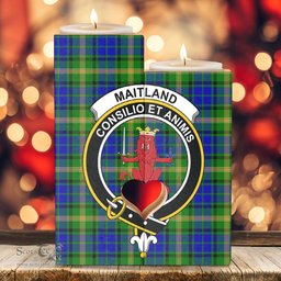 ScotsTee Shop Scottish Maitland Clan Crest Tartan Wooden Candle Holder