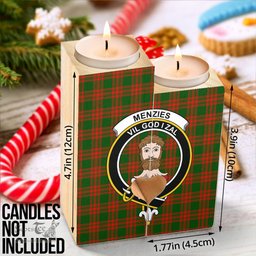 ScotsTee Shop Scottish Menzies Green Modern Clan Crest Tartan Wooden Candle Holder