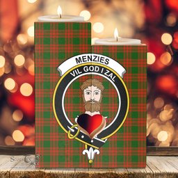 ScotsTee Shop Scottish Menzies Green Modern Clan Crest Tartan Wooden Candle Holder