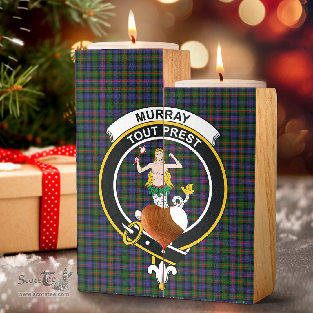 ScotsTee Shop Scottish Murray of Atholl Modern Clan Crest Tartan Wooden Candle Holder