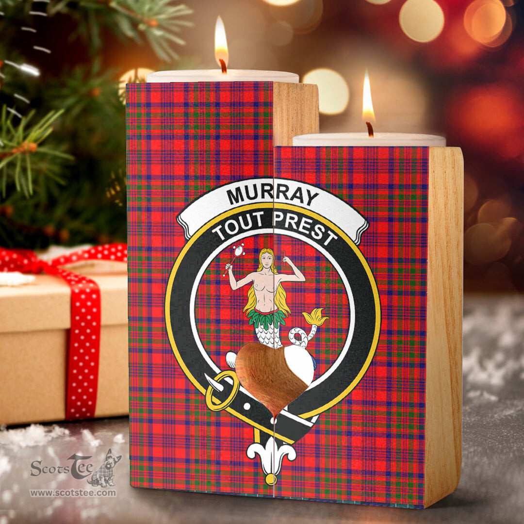 ScotsTee Shop Scottish Murray of Tulloch Modern Clan Crest Tartan Wooden Candle Holder