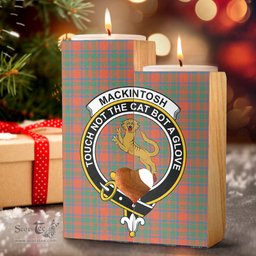 ScotsTee Shop Scottish MacKintosh Ancient Clan Crest Tartan Wooden Candle Holder