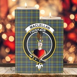 ScotsTee Shop Scottish MacLellan Ancient Clan Crest Tartan Wooden Candle Holder
