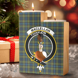 ScotsTee Shop Scottish MacLellan Ancient Clan Crest Tartan Wooden Candle Holder